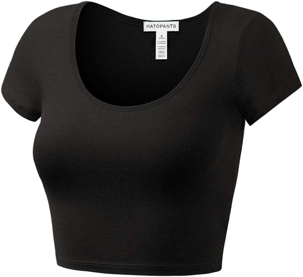 Women's Cotton Crop Tops Short Sleeve Scoop Neck Stretchy Casual Shirt - Image 4