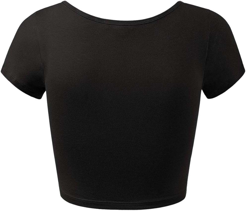 Women's Cotton Crop Tops Short Sleeve Scoop Neck Stretchy Casual Shirt - Image 5
