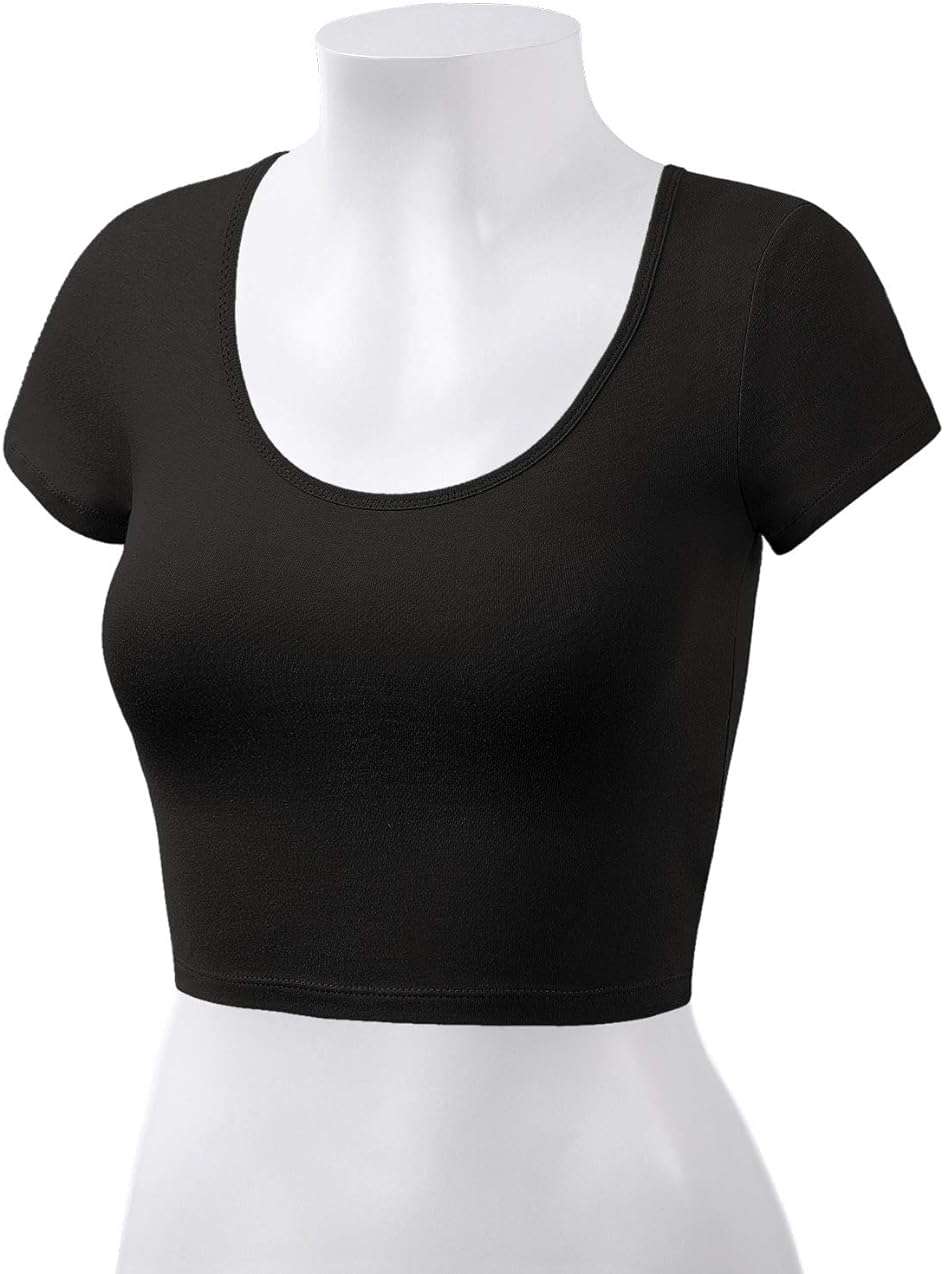 Women's Cotton Crop Tops Short Sleeve Scoop Neck Stretchy Casual Shirt - Image 6