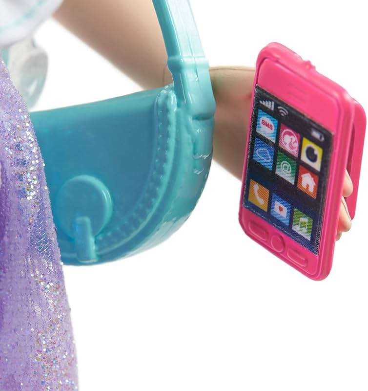 Barbie Princess Adventure Renee Doll (12-inch Brunette) in Fashion and Accessories, with Smart Phone, Purse, Travel Mug and Tiara, Gift for 3 to 7 Year Olds - Image 5