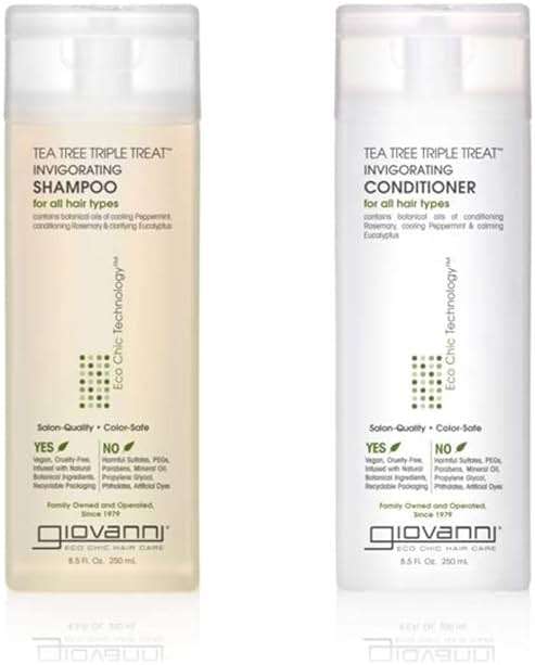 GIOVANNI Tea Tree Triple Treat Invigorating Shampoo & Conditioner Set - Cooling Peppermint, Eucalyptus, Rosemary, Helps Dry, Flaky Scalp, Salon Quality, Vegan, Cruelty Free - 8.5 oz Each - Image 1