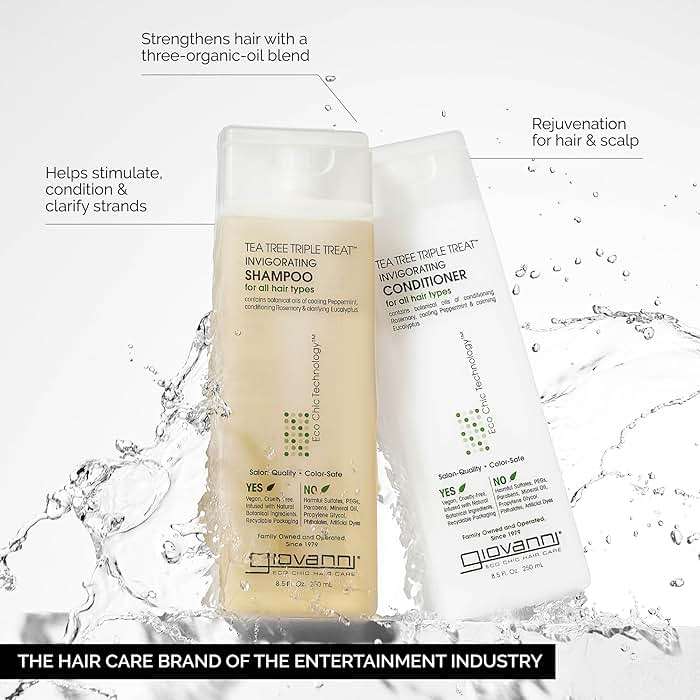 GIOVANNI Tea Tree Triple Treat Invigorating Shampoo & Conditioner Set - Cooling Peppermint, Eucalyptus, Rosemary, Helps Dry, Flaky Scalp, Salon Quality, Vegan, Cruelty Free - 8.5 oz Each - Image 2