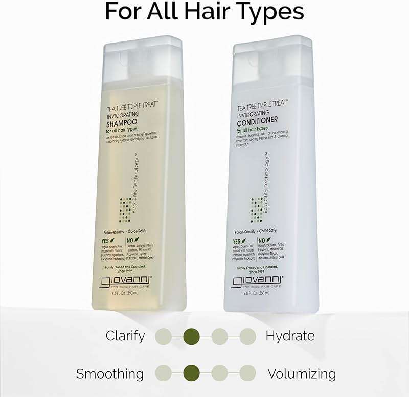 GIOVANNI Tea Tree Triple Treat Invigorating Shampoo & Conditioner Set - Cooling Peppermint, Eucalyptus, Rosemary, Helps Dry, Flaky Scalp, Salon Quality, Vegan, Cruelty Free - 8.5 oz Each - Image 6