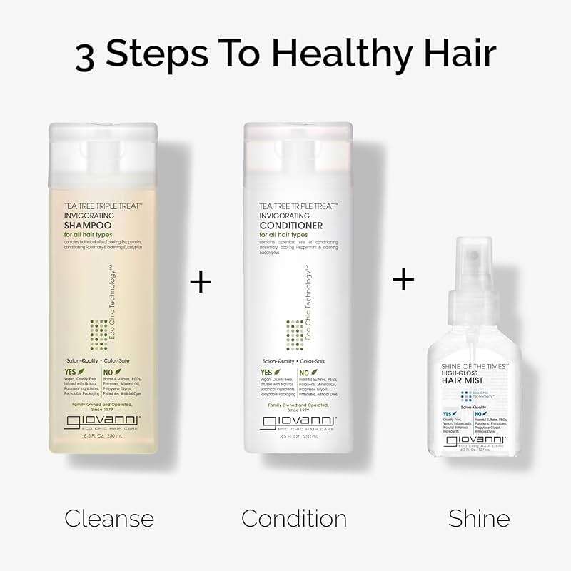 GIOVANNI Tea Tree Triple Treat Invigorating Shampoo & Conditioner Set - Cooling Peppermint, Eucalyptus, Rosemary, Helps Dry, Flaky Scalp, Salon Quality, Vegan, Cruelty Free - 8.5 oz Each - Image 7