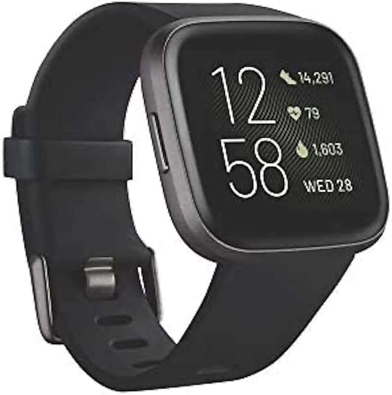 Fitbit Versa 2 Health & Fitness Smartwatch with Heart Rate, Music, Alexa Built-in, Sleep & Swim Tracking, Black/Carbon, One Size (S & L Bands Included) (Renewed) - Image 1