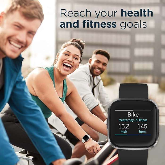 Fitbit Versa 2 Health & Fitness Smartwatch with Heart Rate, Music, Alexa Built-in, Sleep & Swim Tracking, Black/Carbon, One Size (S & L Bands Included) (Renewed) - Image 3