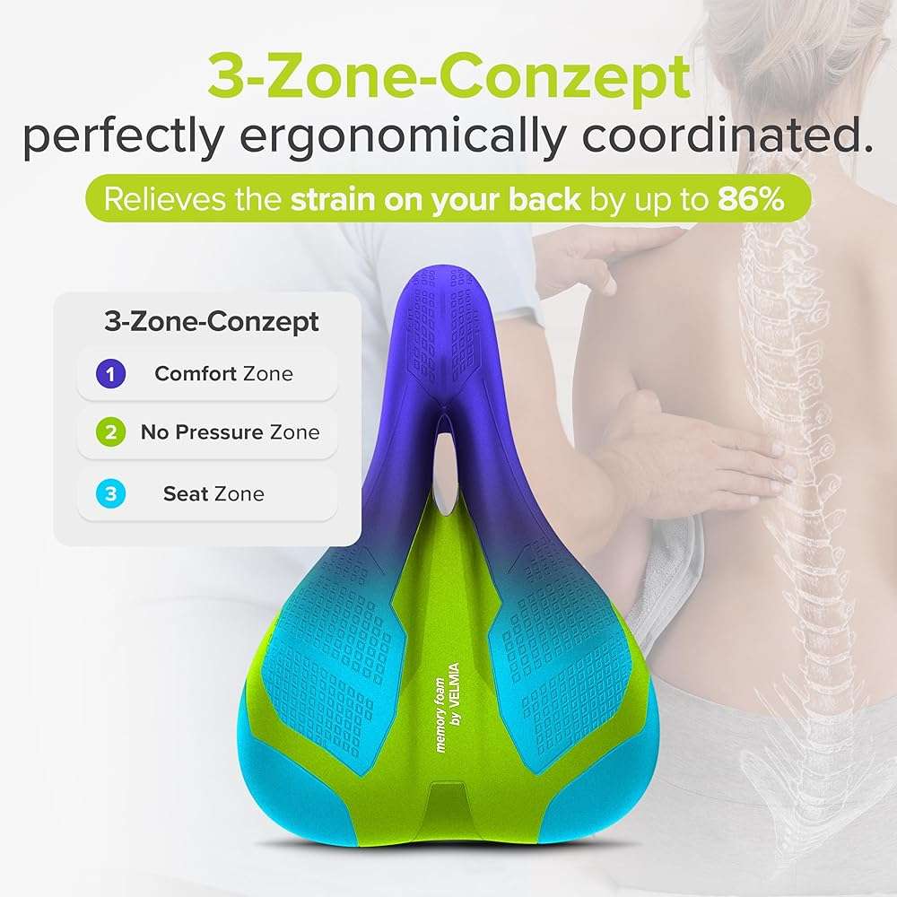 VELMIA Bicycle Saddle - Comfortable Saddle for Men and Women - 3 Zone Concept - Waterproof Bicycle Seat with Ergonomic Design - Image 3