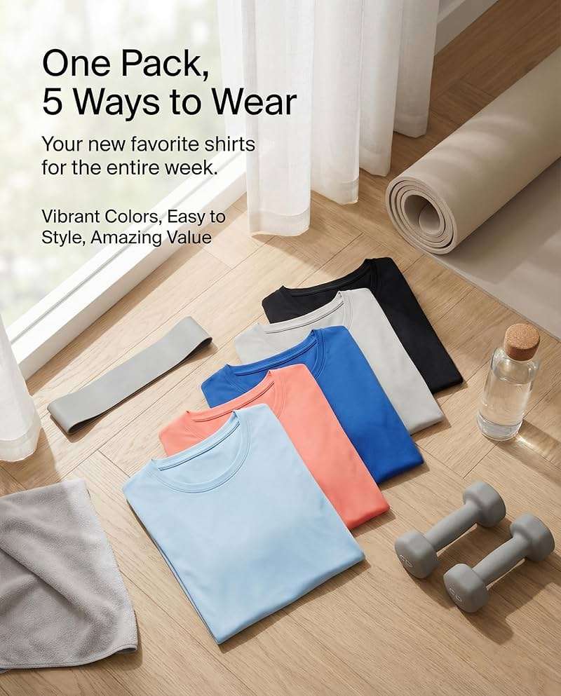 Real Essentials 5 Pack: Women's Short Sleeve T-Shirts Workout Tops Fitness Pilates Gym Activewear Athletic (Plus Available) - Image 4