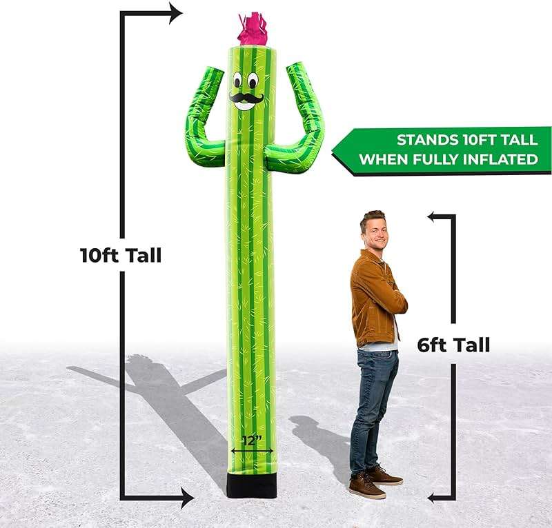 LookOurWay Air Dancers Inflatable Tube Man Attachment - 10 Feet Tall Wacky Waving Inflatable Dancing Tube Guy for Business Promotion - Blower Not Included - Character Themed - Cactus - Image 3