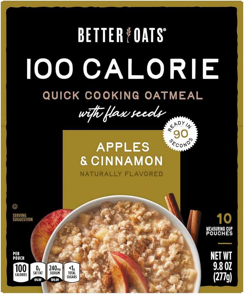 Better Oats 100 Calorie Apples and Cinnamon Oatmeal Packets, Instant Breakfast with Flax Seeds and Natural Apple-Cinnamon Flavor, Quick Cooking, Box of 10 Pouches (Pack of 6) - Image 4