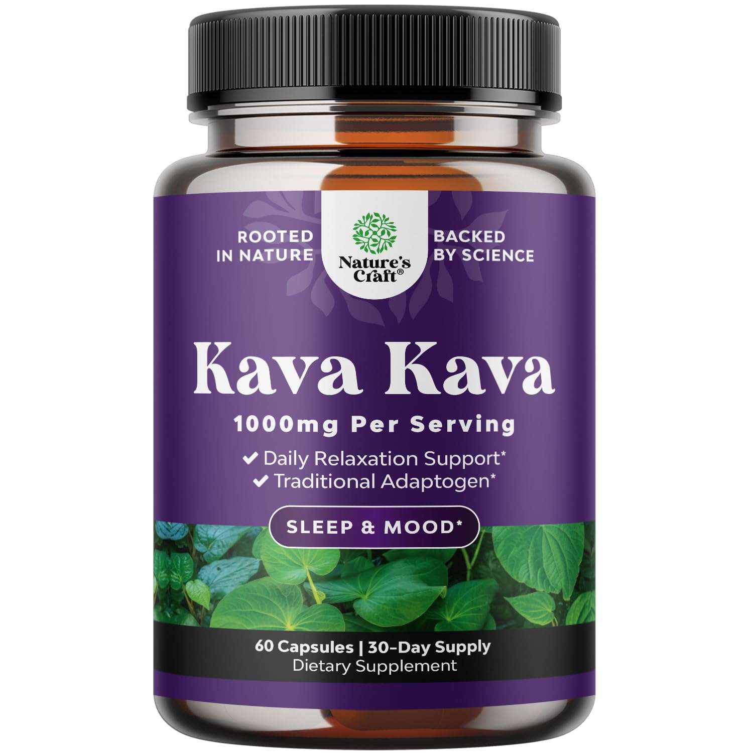Kava Kava Root Extract Supplement 1000mg per Serving - Fast Acting Herbal Support for Balanced Mood - Relax Calming Capsules for Stress Support & Better Sleep - 60 Count - Image 1