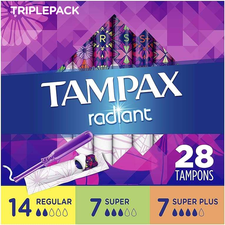 Tampax Radiant Tampons Trio Pack Regular/Super/Super Plus Absorbency, Unscented, 28 Count - Image 13