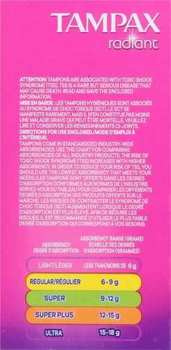 Tampax Radiant Tampons Trio Pack Regular/Super/Super Plus Absorbency, Unscented, 28 Count - Image 15