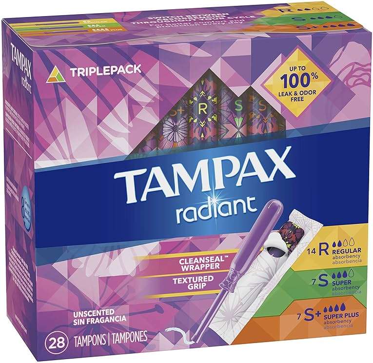 Tampax Radiant Tampons Trio Pack Regular/Super/Super Plus Absorbency, Unscented, 28 Count - Image 5