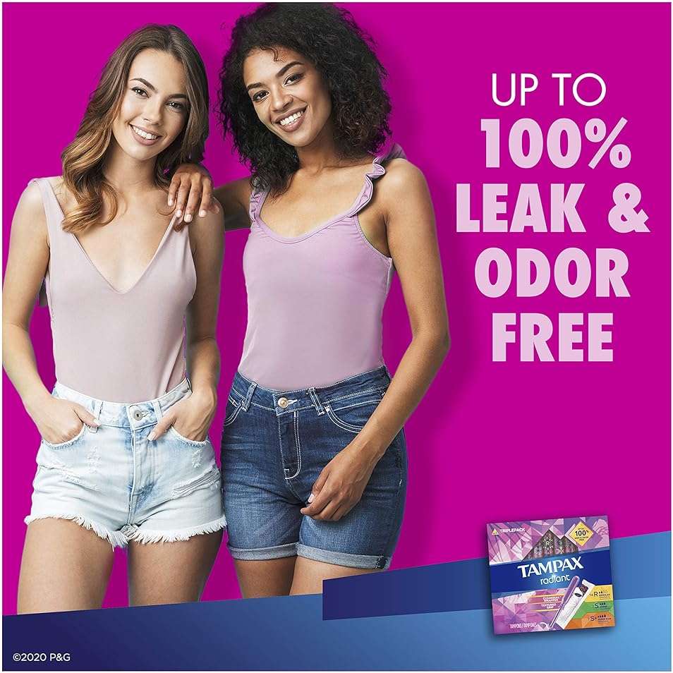 Tampax Radiant Tampons Trio Pack Regular/Super/Super Plus Absorbency, Unscented, 28 Count - Image 6