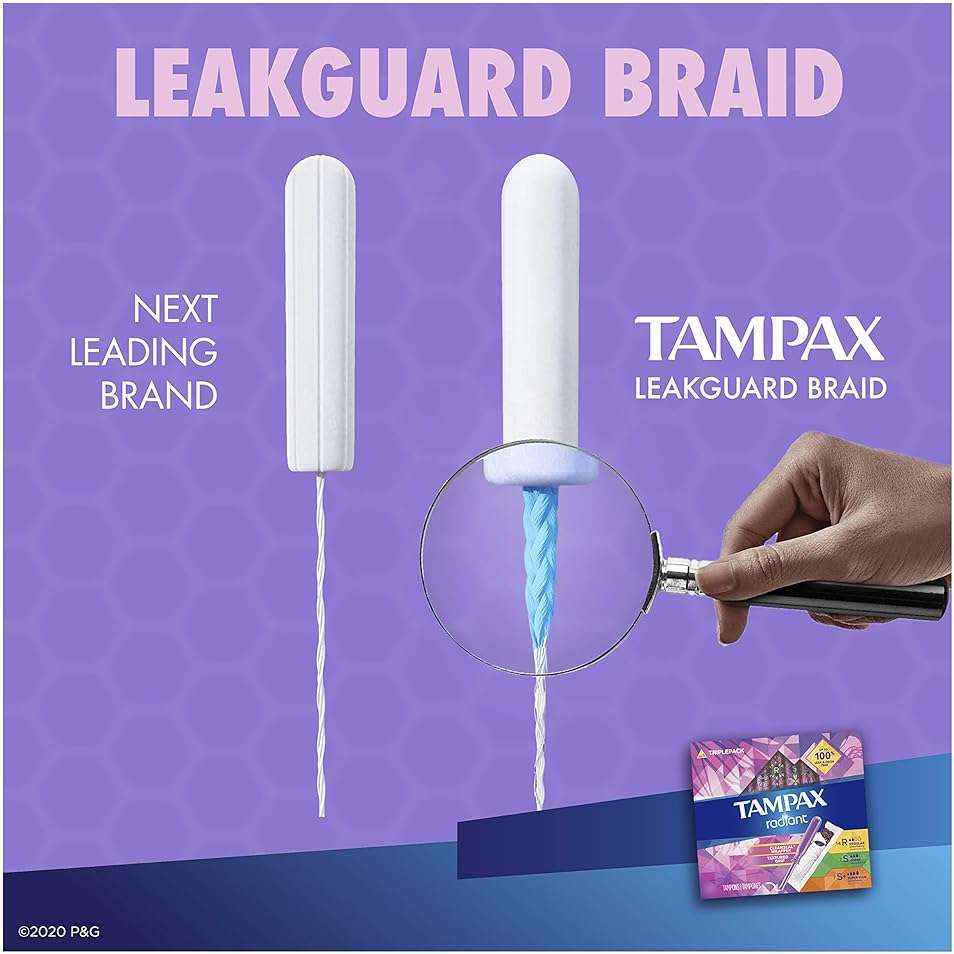 Tampax Radiant Tampons Trio Pack Regular/Super/Super Plus Absorbency, Unscented, 28 Count - Image 7