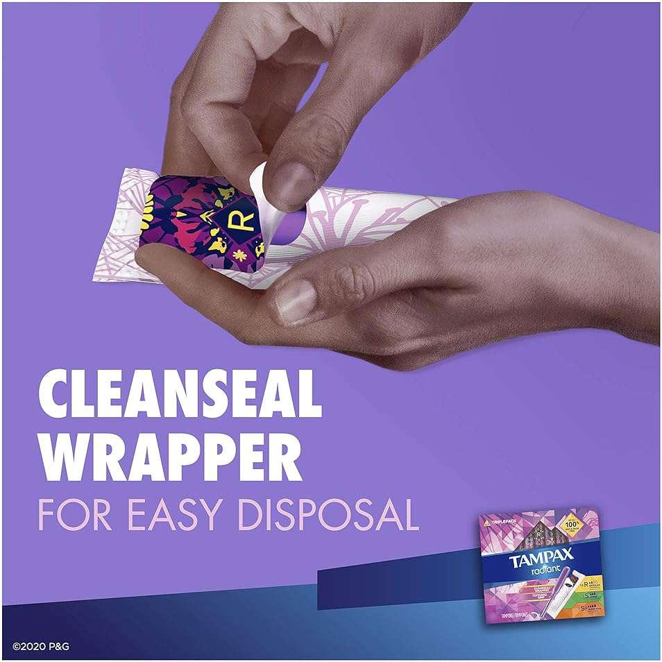 Tampax Radiant Tampons Trio Pack Regular/Super/Super Plus Absorbency, Unscented, 28 Count - Image 8