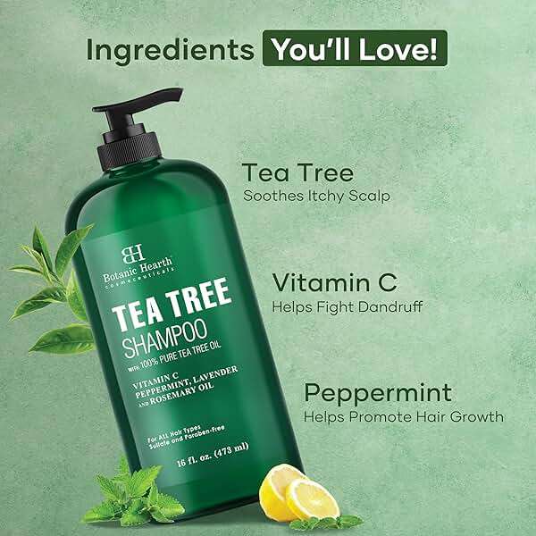 Botanic Hearth Tea Tree Shampoo, Vitamin C, Peppermint, Lavender and Rosemary Oil, Fights Dandruff and Dry Scalp, 16 fl oz - Image 3