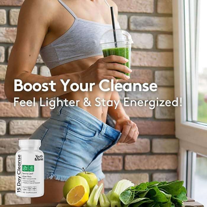 Youth & Tonic Water Pills Weight Loss for Women + 15 Day Cleanse Detox 2pk | Water Retention + Colon Cleanse & Gut Cleanser, Belly Bloat & Occasional Constipation Relief, Body Detox Pills for Men, 90ct - Image 4