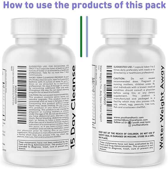Youth & Tonic Water Pills Weight Loss for Women + 15 Day Cleanse Detox 2pk | Water Retention + Colon Cleanse & Gut Cleanser, Belly Bloat & Occasional Constipation Relief, Body Detox Pills for Men, 90ct - Image 7