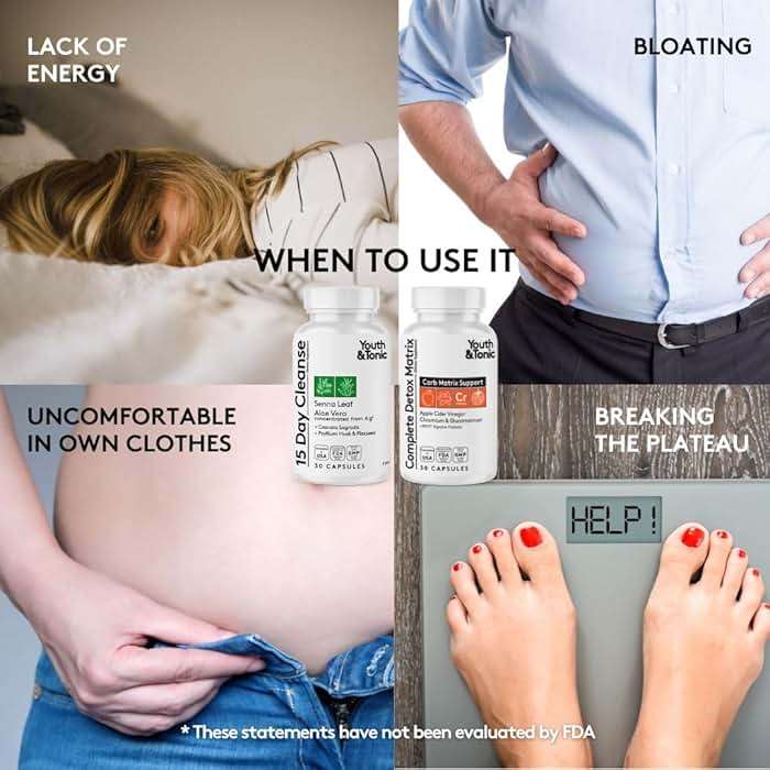 Youth & Tonic 3pk Detox Cleanse Weight Loss - Colon Cleanse & Water Pills - 15 Day Kick-Off for Belly Bloating & Water Retention Relief, Full Body, Gut & Colon Cleanser - 90 Capsules for Women & Men - Image 2