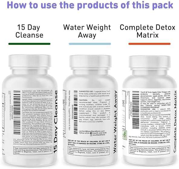 Youth & Tonic 3pk Detox Cleanse Weight Loss - Colon Cleanse & Water Pills - 15 Day Kick-Off for Belly Bloating & Water Retention Relief, Full Body, Gut & Colon Cleanser - 90 Capsules for Women & Men - Image 7