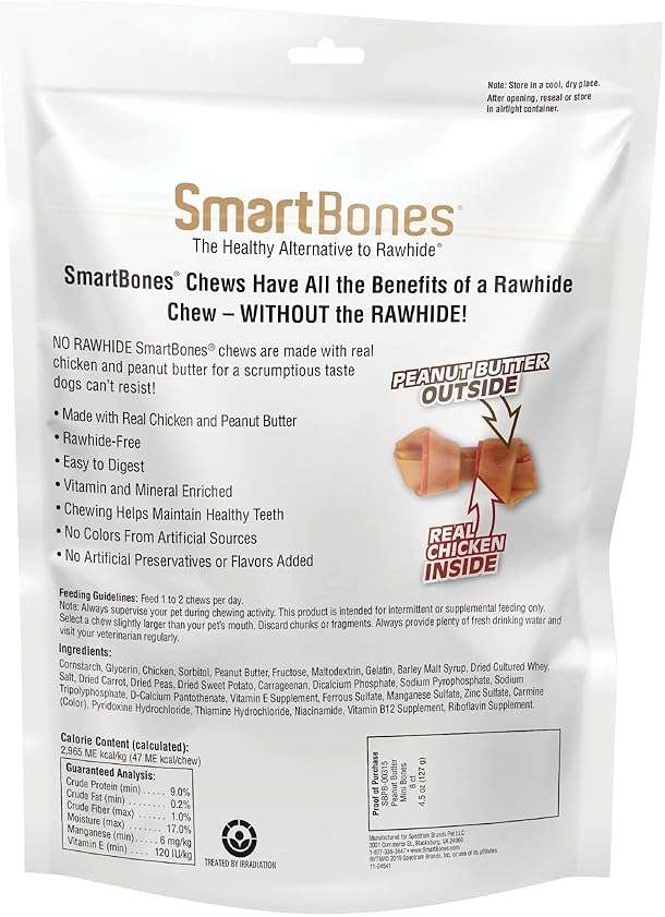SmartBones with Peanut Butter Mini Chews 8 Count, Rawhide-Free Chews for Dogs, No Artificial Preservatives or Flavors Added - Image 2