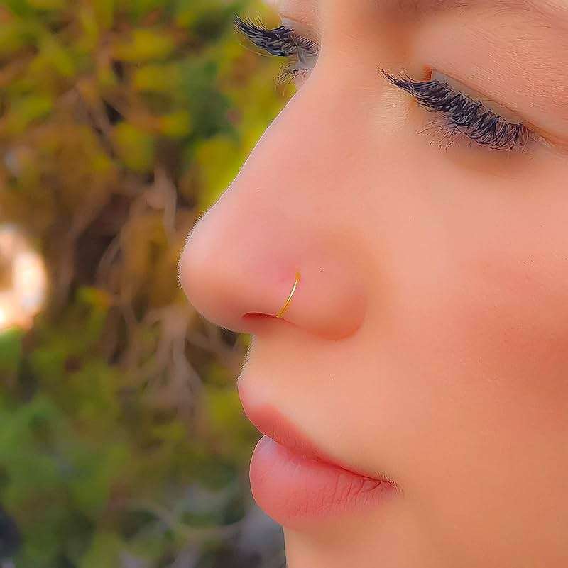 Fake Nose Ring - Tiny Thin 24 Gauge Faux Nose Piercing For Women - 925 Sterling Silver Clip On Nose Hoops Jewelry - Comfortable Smooth Fake Nose Rings - No Piercing Needed - Gift Ready - Image 5