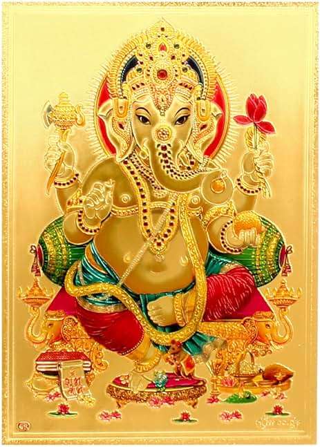 Yogic Mantra Lord Ganesha Photo | Unframed 5x7 Inch | 180 GSM Gold Foil Paper | Embossed Printing | Elephant God Ganesh Wall Decor Poster | Diwali Art Gift | For Home Mandir and Office Temple - Image 1
