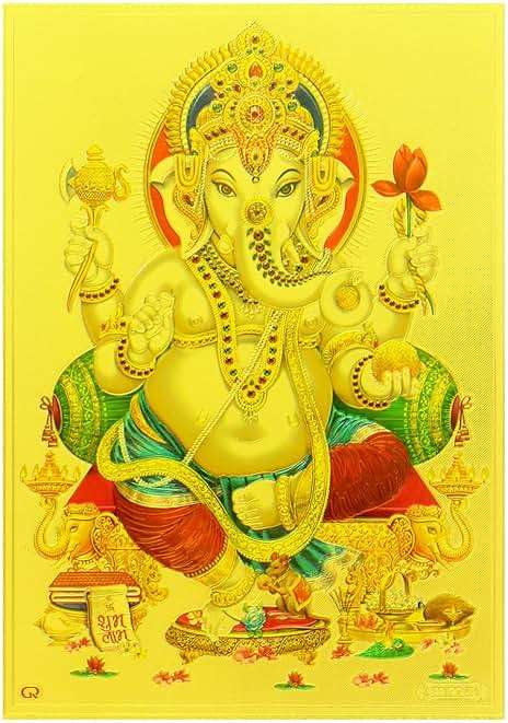 Yogic Mantra Lord Ganesha Photo | Unframed 5x7 Inch | 180 GSM Gold Foil Paper | Embossed Printing | Elephant God Ganesh Wall Decor Poster | Diwali Art Gift | For Home Mandir and Office Temple - Image 2