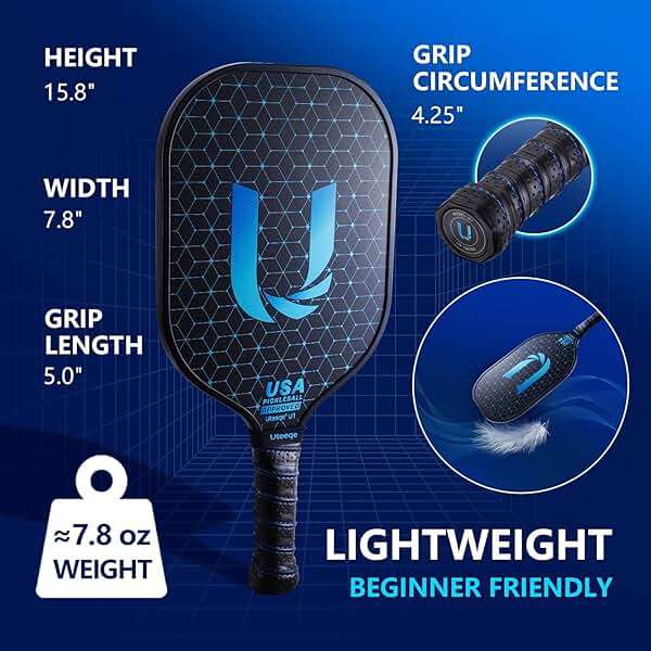 Uteeqe Pickleball Paddles Set of 2, Graphite, 14mm Thickness Thermoformed One-Mold, Semi-Textured for Extra Grit & Spin, Lightweight, USAPA Approved, Non-Slip, 4.25Inch Grip with Carry Bag & 4 Balls - Image 5