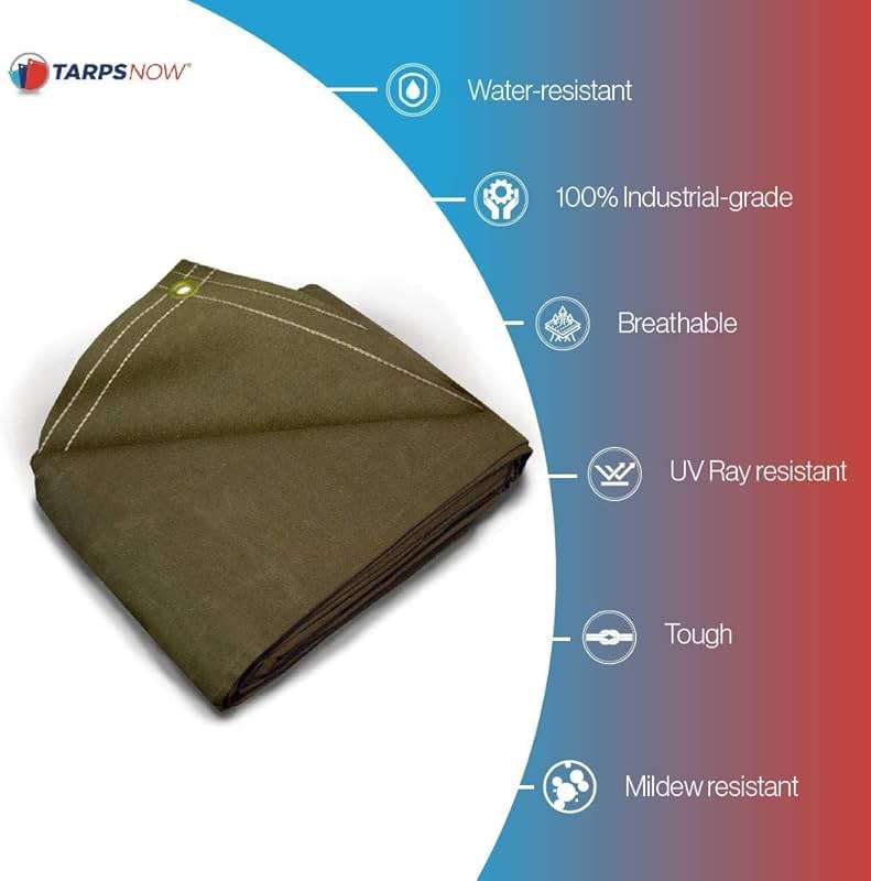 Tarps Now 20x20 ft Heavy Duty Canvas Tarp, 41 Mil, 18 Oz Industrial Grade Fabric with Stainless Steel Grommets, Reinforced Edges, Waxed Canvas Drop Cloth for Outdoors, Automotive, Construction & More - Image 6