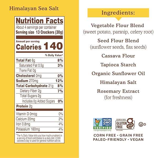 Simple Mills Veggie Pita Crackers, Himalayan Salt - Gluten Free, Vegan, Healthy Snacks, Paleo Friendly, 4.25 Ounce (Pack of 1) - Image 2