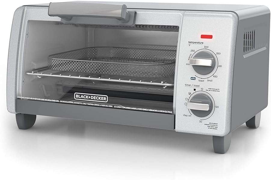 BLACK+DECKER 1150 Watts Crisp N Bake Countertop Small Air Fryer 4 Slice Toaster Pizza Oven Broiler with Timer and 5 Heat Functions, Gray - Image 1