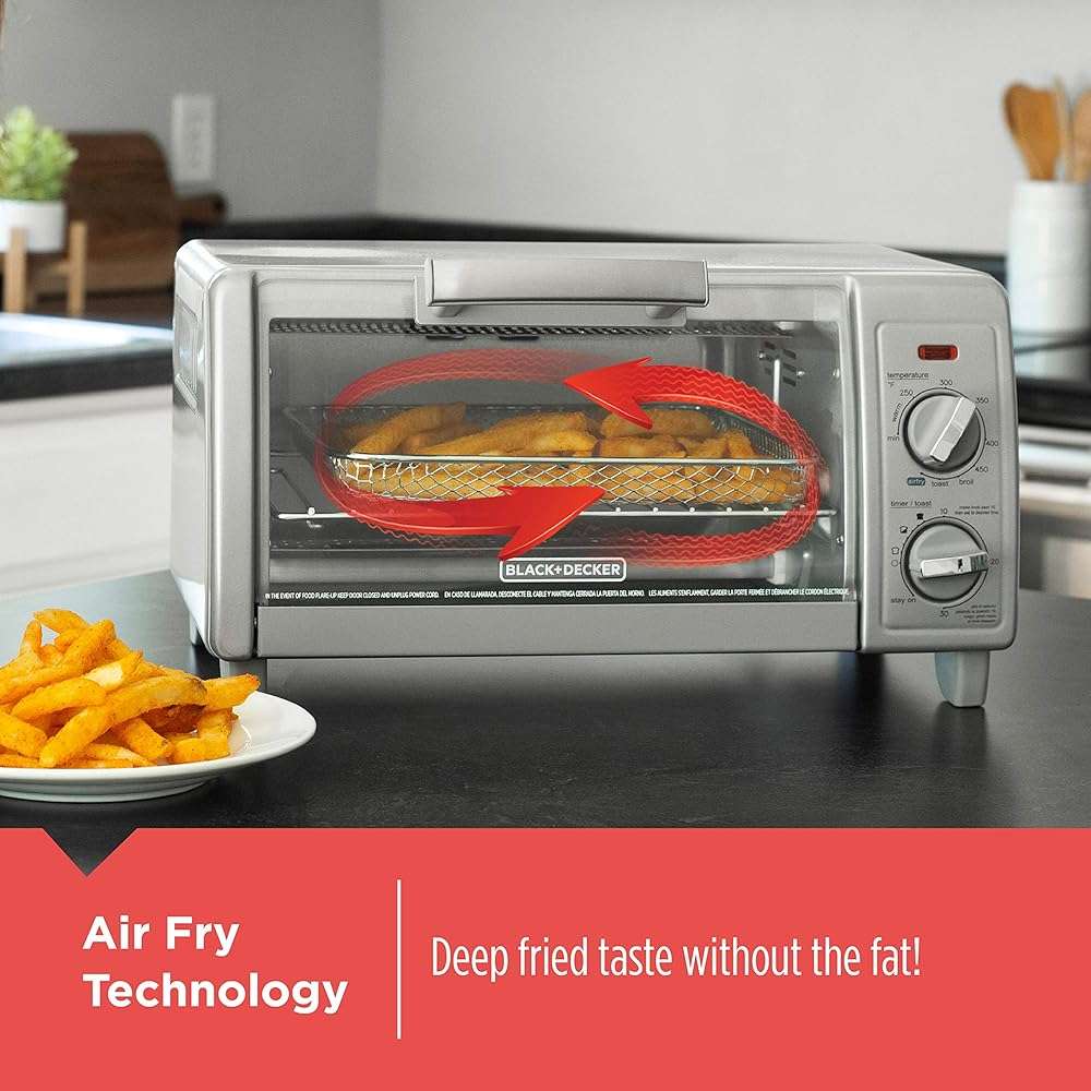 BLACK+DECKER 1150 Watts Crisp N Bake Countertop Small Air Fryer 4 Slice Toaster Pizza Oven Broiler with Timer and 5 Heat Functions, Gray - Image 3