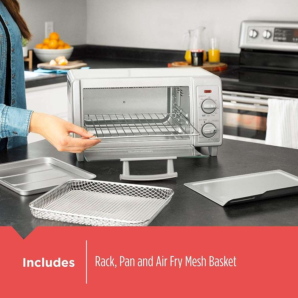 BLACK+DECKER 1150 Watts Crisp N Bake Countertop Small Air Fryer 4 Slice Toaster Pizza Oven Broiler with Timer and 5 Heat Functions, Gray - Image 7