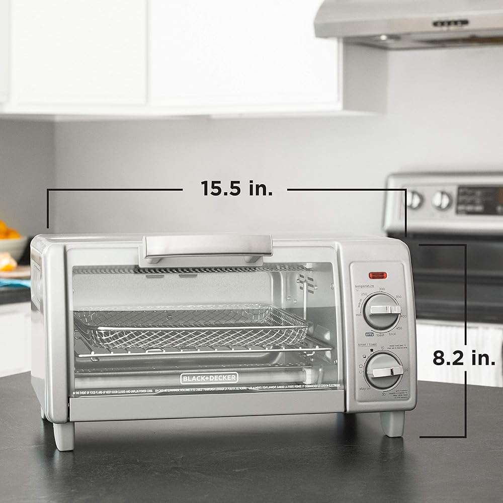 BLACK+DECKER 1150 Watts Crisp N Bake Countertop Small Air Fryer 4 Slice Toaster Pizza Oven Broiler with Timer and 5 Heat Functions, Gray - Image 8