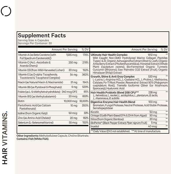 Codeage Hair Vitamins 10000 mcg Biotin, Keratin, Collagen, Vitamin A, B12, C, D3, E, Zinc, Turmeric, Probiotics, Enzymes, Inositol - Hair Care Support - Healthy Hair Supplement Pills - 120 Capsules - Image 2