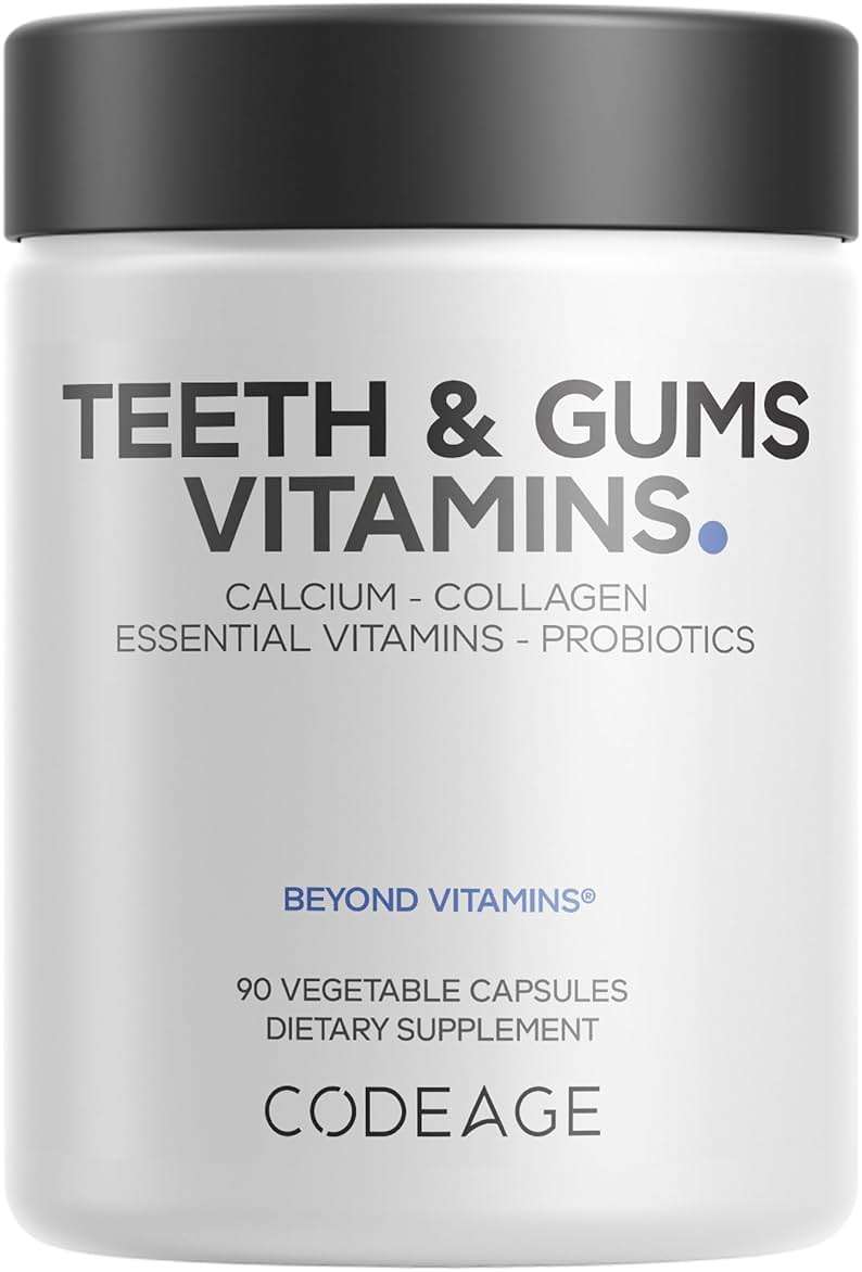 Codeage Teeth & Gums Vitamins + Oral Probiotics Supplement for Mouth - Whole Food Calcium, Collagen, Potassium, Vitamin C, D3, K2, Zinc – Oral Care & Dental Multivitamin Supplements - 90 Capsules - Image 1