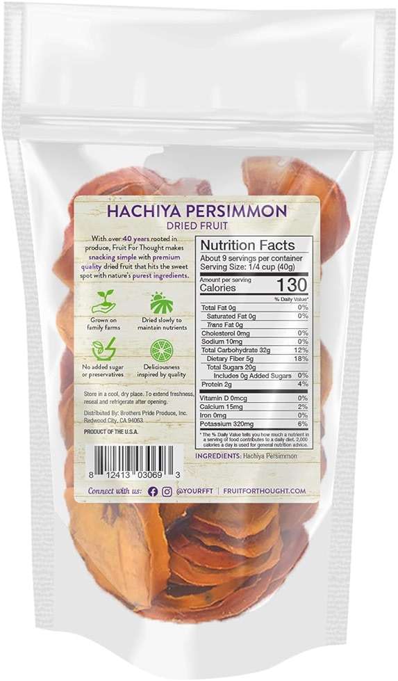 Fruit for Thought Dried Persimmons | Dried Fruit Snack Packs | At Home, Work, or On The Go | Unsweetened Hachiya Persimmon | 12 Ounce Bags Pack of 2 - Image 2