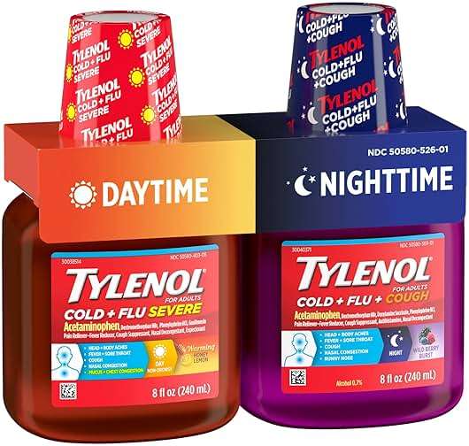 Tylenol Cold + Flu Severe Daytime & Nighttime Liquid Cough Medicine with Acetaminophen Pain Reliever & Fever Reducer, Nasal Decongestant & Antihistamine, Value Pack, 2 ct. of 8 fl. oz - Image 5
