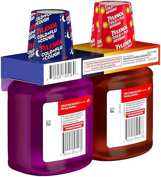 Tylenol Cold + Flu Severe Daytime & Nighttime Liquid Cough Medicine with Acetaminophen Pain Reliever & Fever Reducer, Nasal Decongestant & Antihistamine, Value Pack, 2 ct. of 8 fl. oz - Image 7