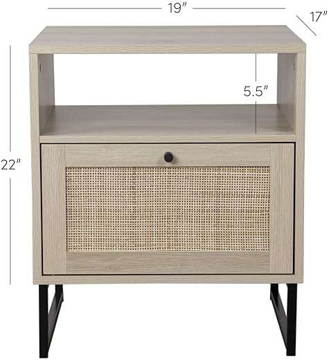Nathan James Mina Rattan Wood End Side Accent Table Nightstand with Storage for Living Room or Bedroom, 1, Oak/Black - Image 2