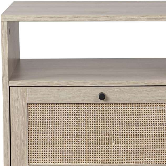 Nathan James Mina Rattan Wood End Side Accent Table Nightstand with Storage for Living Room or Bedroom, 1, Oak/Black - Image 7