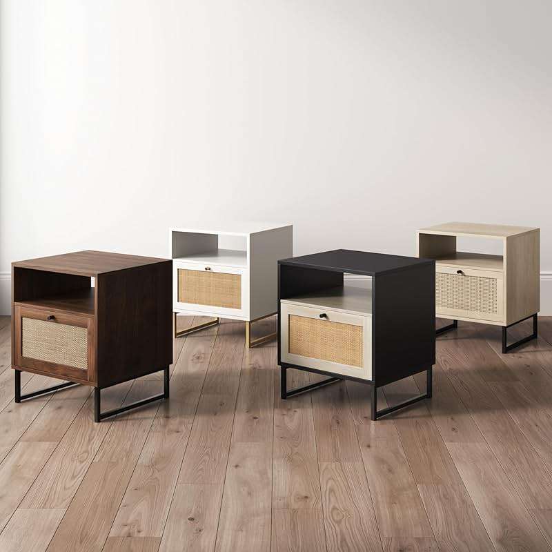Nathan James Mina Rattan Wood End Side Accent Table Nightstand with Storage for Living Room or Bedroom, 1, Oak/Black - Image 10