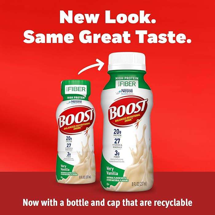 BOOST High Protein with Fiber Ready to Drink Complete Nutritional Drink, Very Vanilla, 8 fl oz Bottle, 24 Pack - Image 2