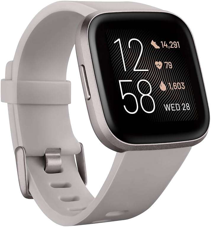 Fitbit Versa 2 Health & Fitness Smartwatch with Heart Rate, Music, Alexa Built-in, Sleep & Swim Tracking, Stone/Mist Grey, One S (Renewed) - Image 1