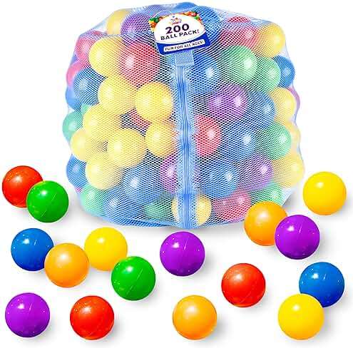 Sunny Days Entertainment 200 Premium Crush-Resistant Play Balls for Ball Pits – Non-Toxic, BPA & Phthalate Free – Vibrant Assorted Colors with Zippered Storage Bag (2.5" Diameter) - Image 1