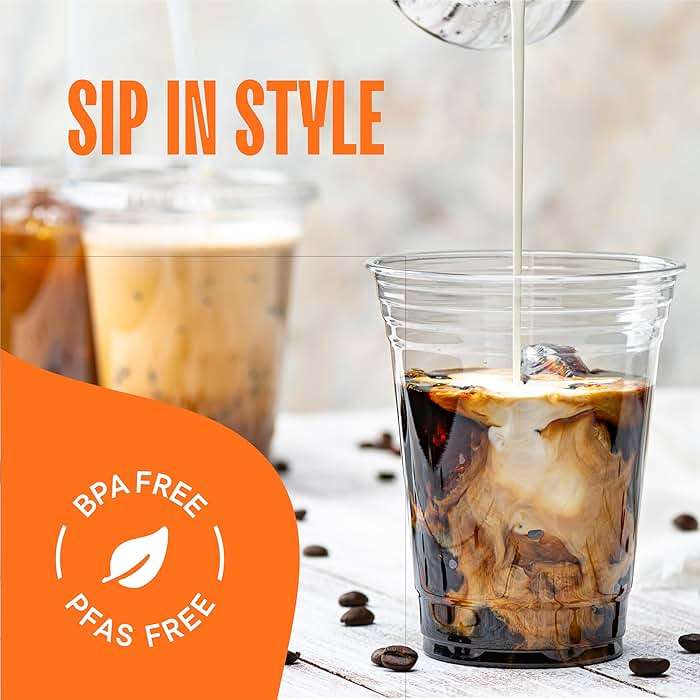 16 oz Clear Plastic Cups with Straw-Slot Lids [100 Sets] PET Crystal Clear Disposable Cups with Lids - Durable Cup. BPA Free + Crack Resistant, for Coffee, Juice, Shakes - Image 3
