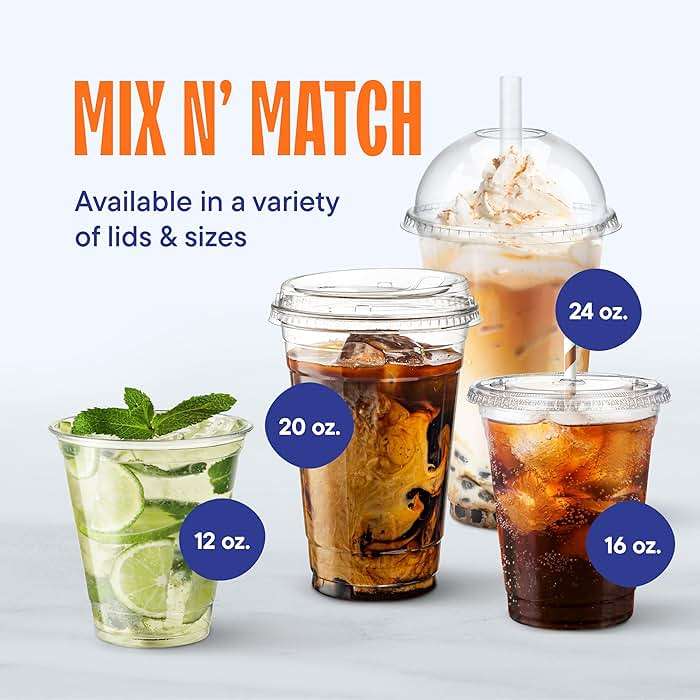16 oz Clear Plastic Cups with Straw-Slot Lids [100 Sets] PET Crystal Clear Disposable Cups with Lids - Durable Cup. BPA Free + Crack Resistant, for Coffee, Juice, Shakes - Image 4